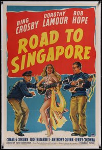 7x0710 ROAD TO SINGAPORE linen 1sh 1940 art of Crosby, Hope & Dorothy Lamour, first in series, rare!