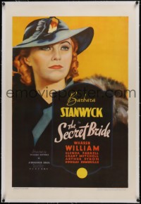 7x0722 SECRET BRIDE linen 1sh 1934 incredible close up beautiful art of Barbara Stanwyck, ultra rare!