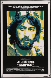 7x0725 SERPICO linen 1sh 1974 great image of undercover cop Al Pacino, Sidney Lumet crime classic!