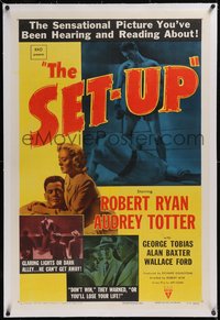 7x0726 SET-UP linen 1sh 1949 boxer Robert Ryan in the ring, Audrey Totter, Robert Wise classic!