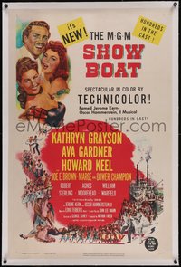 7x0731 SHOW BOAT linen 1sh 1951 singing Kathryn Grayson, sexy Ava Gardner, Howard Keel, Joe E. Brown!