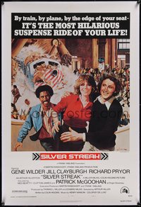 7x0733 SILVER STREAK linen 1sh 1976 art of Gene Wilder, Richard Pryor & Jill Clayburgh by Gross!