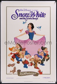 7x0737 SNOW WHITE & THE SEVEN DWARFS linen 1sh R1987 Walt Disney cartoon classic, 50th Anniversary!