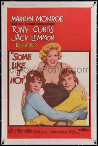 7x0740 SOME LIKE IT HOT linen 1sh 1960 sexy Marilyn Monroe with Tony Curtis & Jack Lemmon in drag!