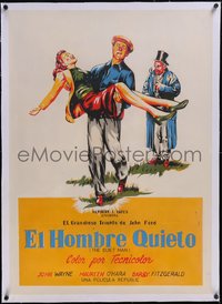 7x0955 QUIET MAN linen South American 1951 art of John Wayne & Maureen O'Hara, John Ford, ultra rare!