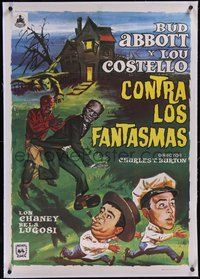 7x0984 ABBOTT & COSTELLO MEET FRANKENSTEIN linen Spanish R1975 Alvaro art with Wolfman & Dracula!