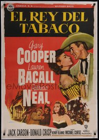 7x0988 BRIGHT LEAF linen Spanish 1966 Albericio art of Gary Cooper & sexy Lauren Bacall, ultra rare!