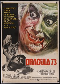 7x0990 DRACULA A.D. 1972 linen Spanish 1973 Hammer, MCP art of vampire Christopher Lee, Dracula 73!