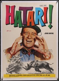 7x0994 HATARI linen Spanish R1972 Howard Hawks, great c/u of John Wayne & charging rhino in Africa!