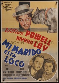 7x0106 LOVE CRAZY Spanish 1946 different art of William Powell, sexy Myrna Loy and dog, ultra rare!