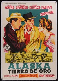 7x0997 NORTH TO ALASKA linen Spanish 1961 Soligo art of John Wayne, Stewart Granger & sexy Capucine!