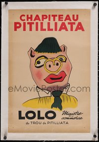 7x0999 CHAPITEAU PITILLIATA linen 16x24 French special poster 1950s great pig puppet art, ultra rare!