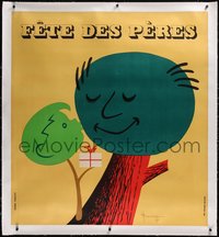 7x0406 FETE DES PERES linen 45x49 French special poster 1967 Nicolitch art of dad & son, ultra rare!