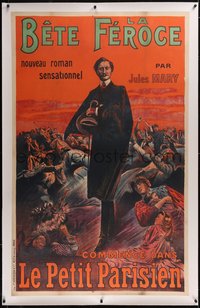 7x0388 LA BETE FEROCE linen 39x63 French advertising poster 1908 art of man in crowd, ultra rare!