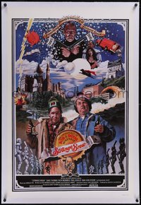 7x0752 STRANGE BREW linen 1sh 1983 John Solie art of hosers Rick Moranis & Dave Thomas with beer!