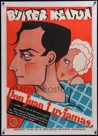 7x0943 PARLOR BEDROOM & BATH linen Swedish 1931 great different art of Buster Keaton, ultra rare!