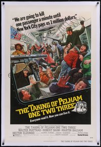 7x0760 TAKING OF PELHAM ONE TWO THREE linen 1sh 1974 cool subway train hijack art by Mort Kunstler!