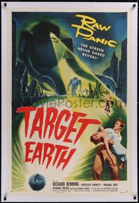 7x0761 TARGET EARTH linen 1sh 1954 raw panic the screen has never dared reveal, cool sci-fi art!