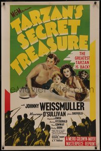 7x0762 TARZAN'S SECRET TREASURE linen 1sh R1948 Weissmuller, O'Sullivan & Sheffield, ultra rare!