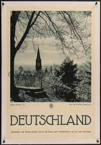 7x0840 DEUTSCHLAND linen 20x30 German travel poster 1930s great image of Freiburg, ultra rare!