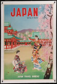 7x0847 JAPAN SPRING IN KYOTO linen 28x43 Japanese travel poster 1950s great art, ultra rare!