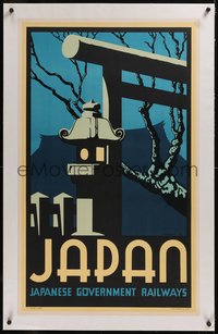 7x0848 JAPANESE GOVERNMENT RAILWAYS linen 24x40 Japanese travel poster 1934 Brown night art, rare!