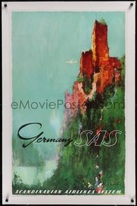 7x0855 SAS GERMANY linen 25x39 Danish travel poster 1960s wonderful Otto Nielson art of castle!