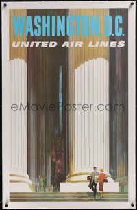 7x0875 UNITED AIR LINES WASHINGTON D.C. linen 25x40 travel poster 1960s Galli art of monument, rare!