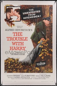 7x0787 TROUBLE WITH HARRY linen 1sh 1955 Alfred Hitchcock, Edmund Gwenn, John Forsythe & MacLaine!