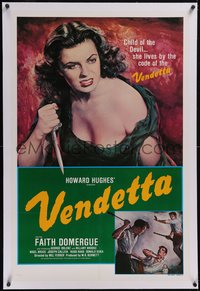 7x0794 VENDETTA linen 1sh R1979 Howard Hughes, Zamparelli art of sexy bad Faith Domergue w/ knife!