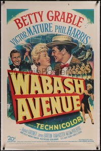 7x0797 WABASH AVENUE linen 1sh 1950 artwork of Betty Grable & Victor Mature smiling at each other!