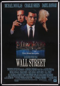 7x0799 WALL STREET linen int'l 1sh 1987 Michael Douglas, Charlie Sheen, Daryl Hannah, Oliver Stone!