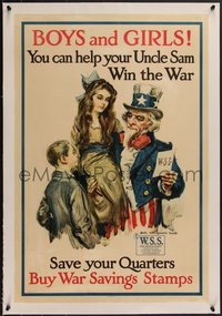 7x0880 BUY WAR SAVING STAMPS linen 20x30 WWI war poster 1917 James Montgomery Flagg art, rare!