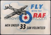 7x0404 FLY WITH THE RAF linen 40x60 English WWII war poster 1940s AW38 Whitley bomber, ultra rare!