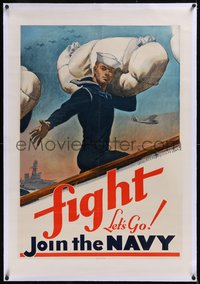 7x0888 LET'S GO JOIN THE NAVY linen 28x41 WWII war poster 1941 McClelland Barclay art, ultra rare!