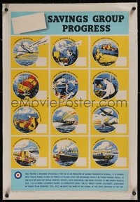 7x0891 SAVINGS GROUP PROGRESS linen 20x30 English WWII war poster 1940s Air Sea Rescue, ultra rare!