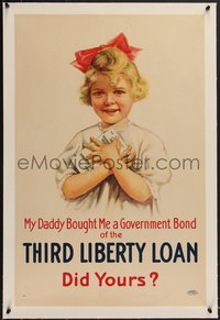 7x0894 THIRD LIBERTY LOAN linen 20x30 WWI war poster 1917 her daddy bought her a government bond!