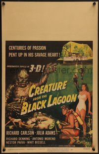 7x0067 CREATURE FROM THE BLACK LAGOON 3D WC 1954 great art of savage monster, Julia Adams & divers!