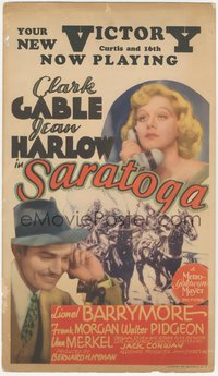 7x0188 SARATOGA mini WC 1937 Clark Gable & beautiful Jean Harlow in her final movie, rare!