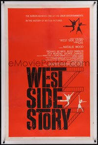 7x0804 WEST SIDE STORY linen 1sh 1961 pre-Awards one-sheet with classic Joseph Caroff art!