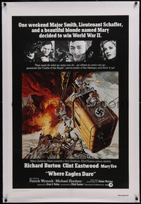 7x0809 WHERE EAGLES DARE linen domestic 1sh R1973 Clint Eastwood, Richard Burton, Ure, McCarthy art!