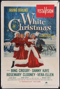 7x0811 WHITE CHRISTMAS linen 1sh 1954 great art of Bing Crosby, Danny Kaye, Clooney & Vera-Ellen!