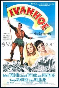 P917 IVANHOE one-sheet movie poster '52 Liz Taylor, Joan Fontaine