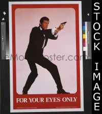 r633 FOR YOUR EYES ONLY commercial poster '81 image of Roger Moore as 007 pointing gun at you!