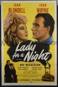 P991 LADY FOR A NIGHT one-sheet movie poster R50 John Wayne, Blondell